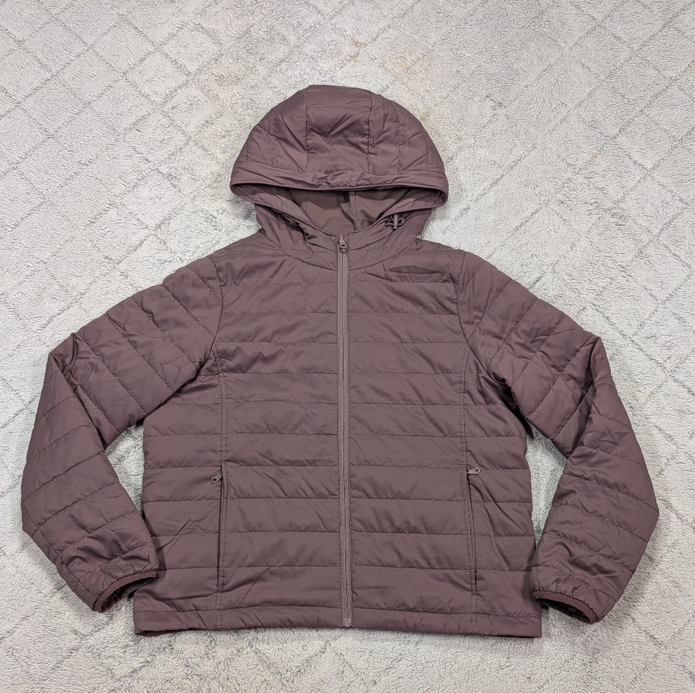 Girlfriend Collective Jacket Mens L Purple Mauve Hooded Puffer Quilted Packable
